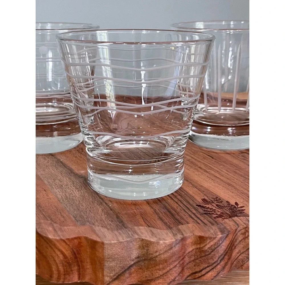Vintage etched doubled old-fashioned heavy glasses bar ware